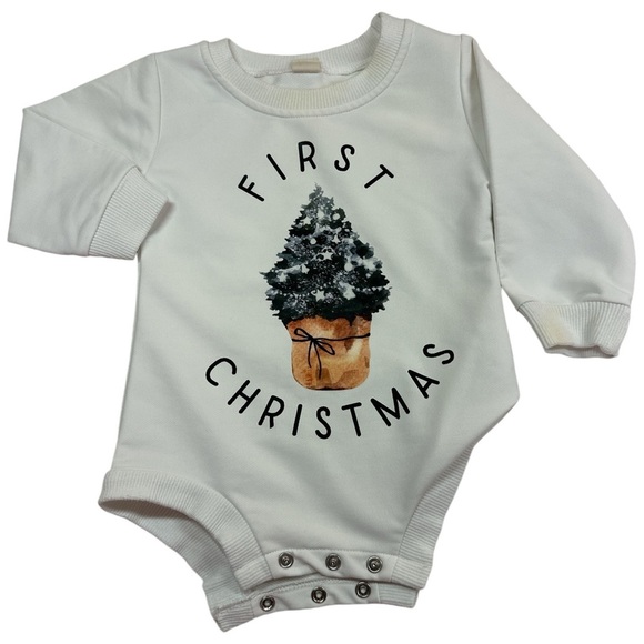Baby’s First Christmas Onsie Tree Design Size 80 - Picture 1 of 6